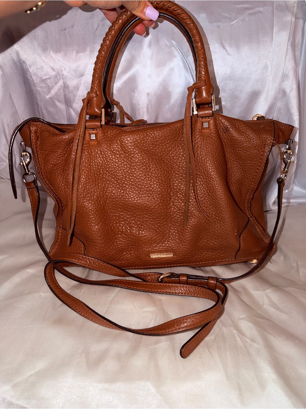 Rebecca Minkoff Cognac Pebbled Leather Satchel with Shoulder Strap